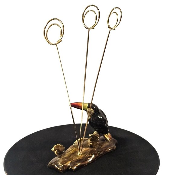 Lacquered Brass Toucan Bird Wire Picture Photo Card Holder Display Stand - Picture 3 of 8